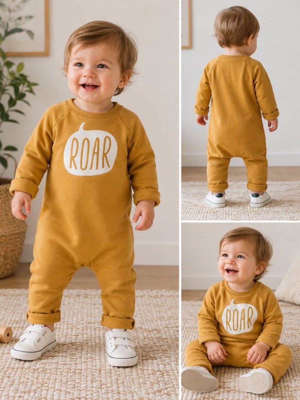 Hallmark Baby ROAR Romper Size 18-24 Months Mustard Yellow 100% Cotton One Piece